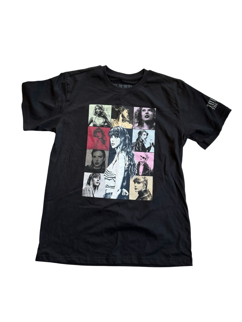 Taylor Swift Black Short-Sleeve Graphic Tee with Color Block Collage
